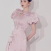 Blush Pink Puff-Sleeve Mini Dress “Delicate Bloom” DB402