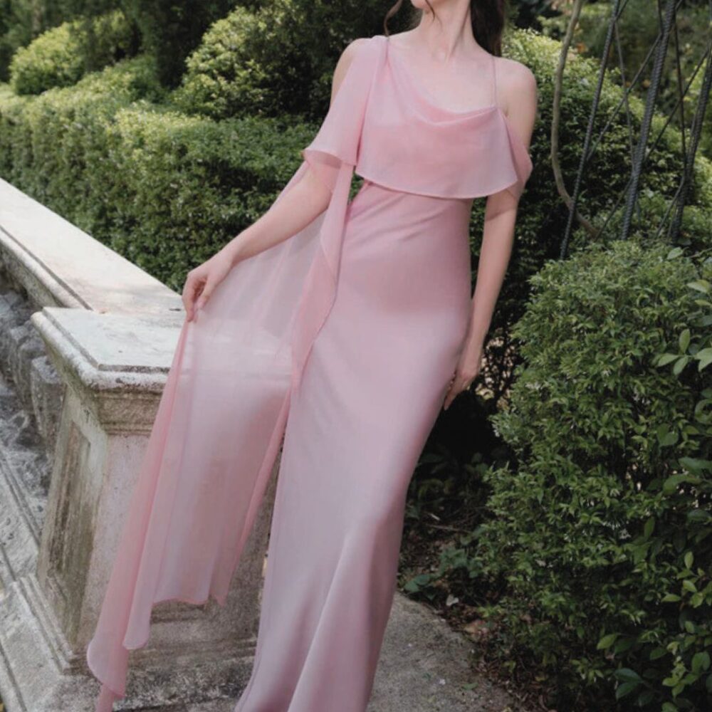 Blush Cold-Shoulder Gown “Petal Reverie” DR414