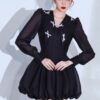 Black Puff-Sleeve Bubble Mini Dress “Midnight Whimsy” MW209