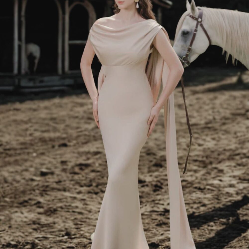 Champagne Silk Gown “Seraphine” DR023