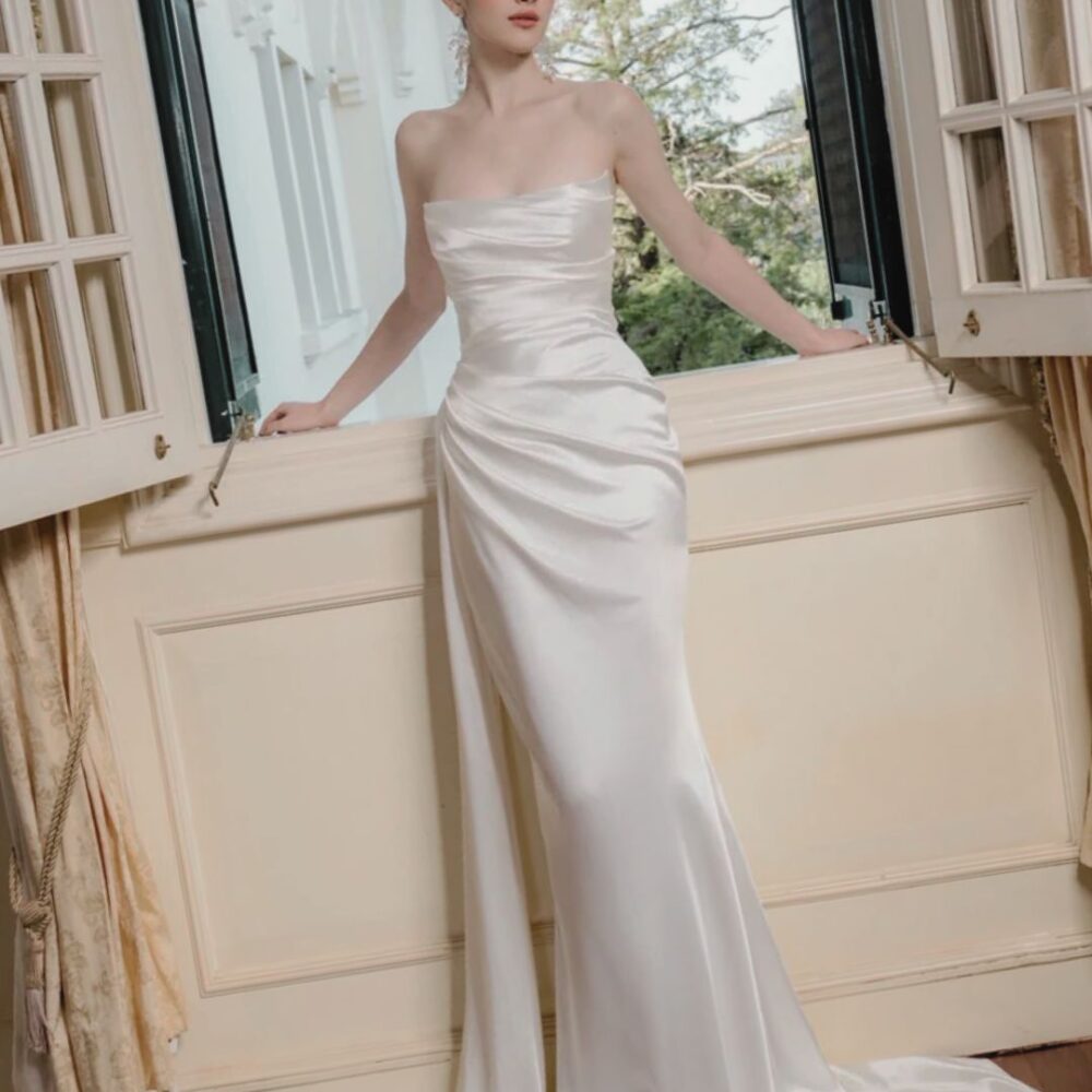 Ivory Satin Strapless Gown "Elysian Grace" DR442